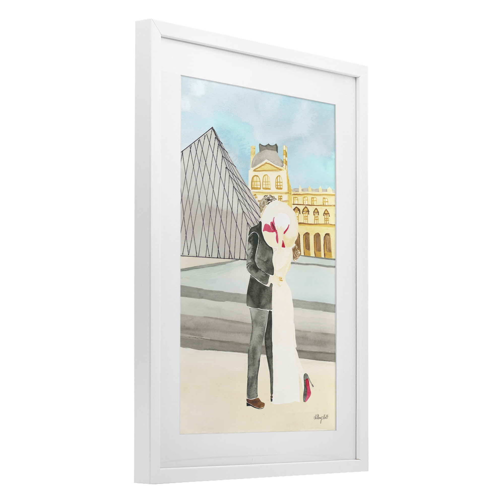 Stupell Industries Couple Embrace At The Louvre White Framed Print Under Glass, design by Hillary Holt