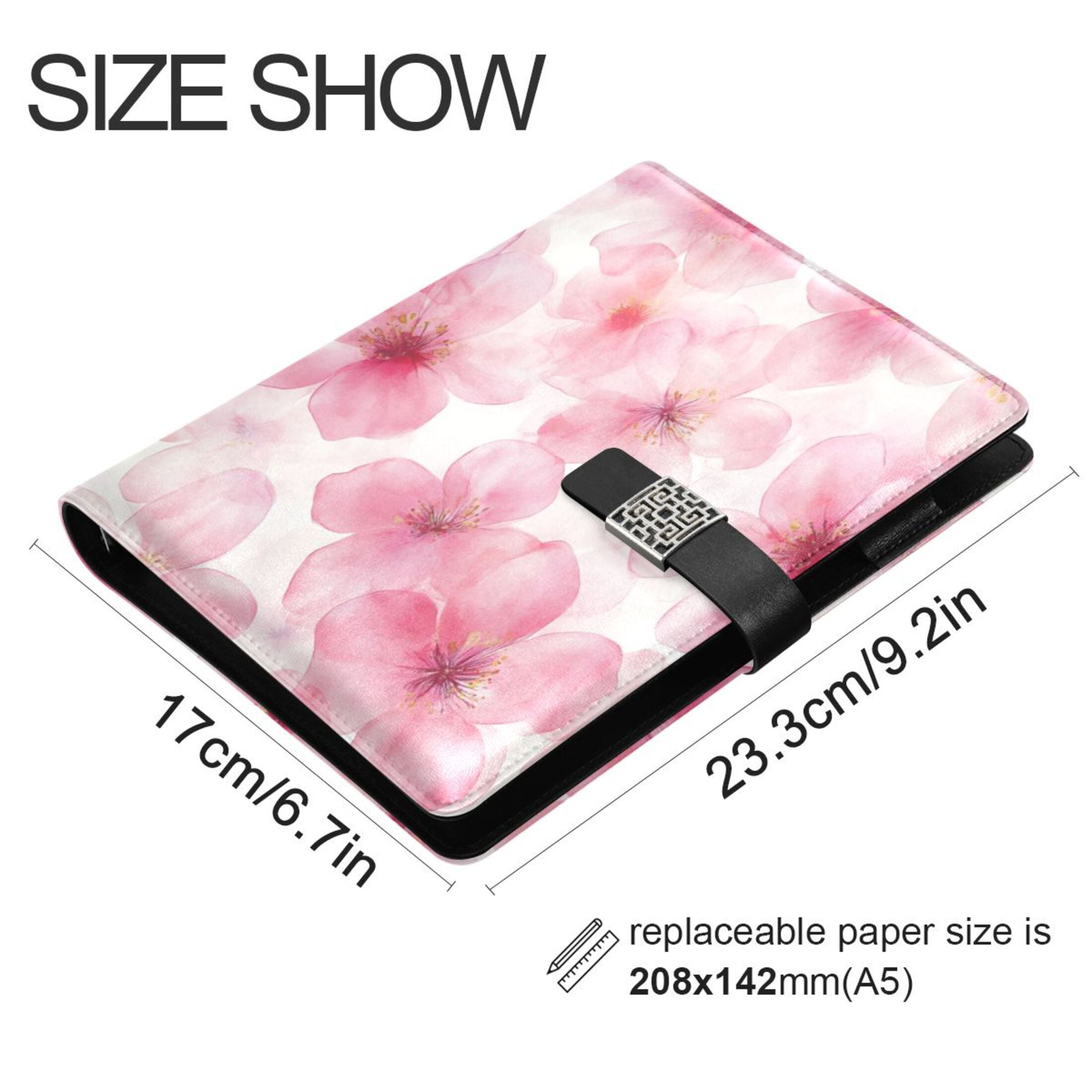 Leather Planner Leather Notebook Notebook Journal Binder Design Pen Pocket Design Convenient for Storage Beautiful Pink Flower