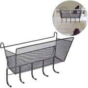 TOPBOUTIQUE Bedside Caddy for Bed,Basket with hook Grid Storage Basket, Hanging Bedside Caddy,Wrought Iron Bedside Hanging Basket for College Dorm Room,Hang it behind a door or on a railing, (Black)