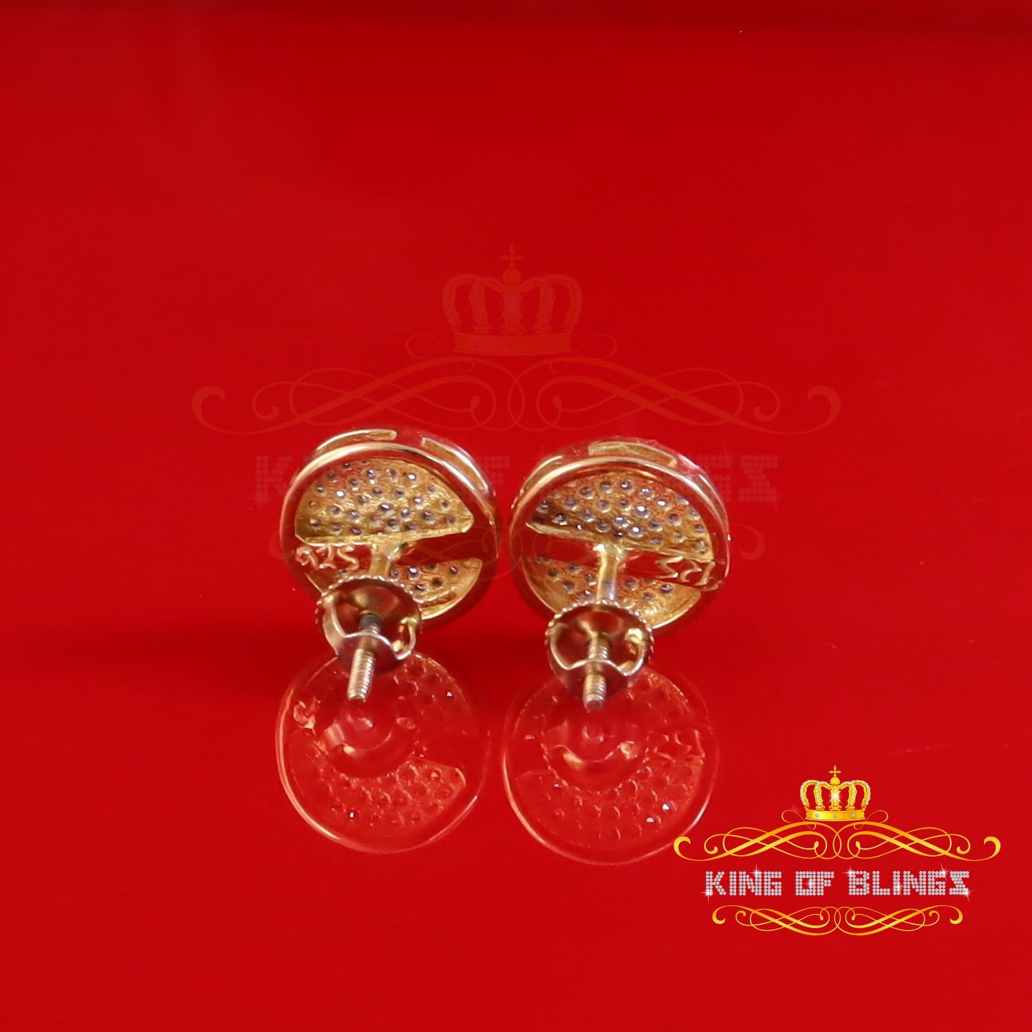 King of Bling's 0.20ct Diamond Stud Earrings For Women Yellow 925 Sterling Silver Stud For Men's