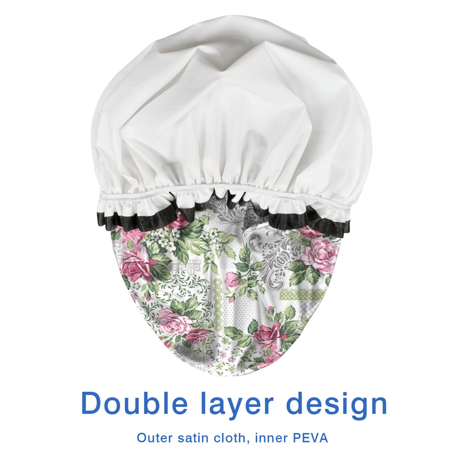 Shower Caps,Pioneer Flower Floral Print Pattern Waterproof Shower Cap for Women 4 Pieces,Double Reusable Hair Cover for Shower PEVA Elastic Stretch Hem
