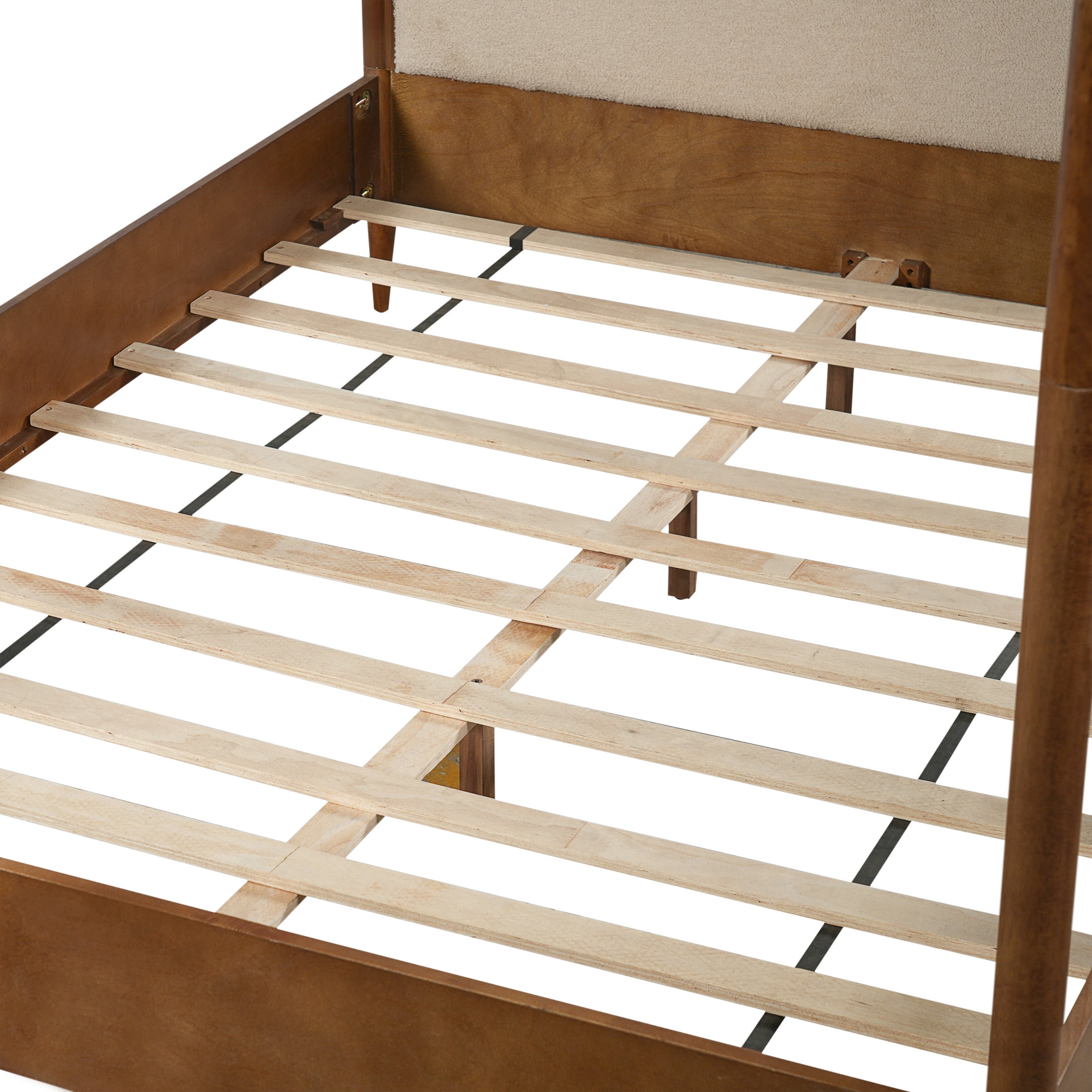 Christopher Knight Home Queen Canopy Bed Frame with Fleece Upholstered, Wood Frame, Brown+Off White