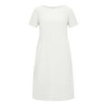 thumbnail image 5 of CHUANK Robe en Coton et Lin à Manches Courtes pour Femme Grande Taille avec Poches, T-Shirts à Col Rond, Couleur Unie, Coupe Ample, Robe d'Été M-3TG (3X-Grand Blanc), 5 of 5