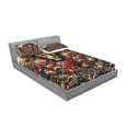 thumbnail image 2 of Ambesonne Leopard Fitted Sheet & Pillow Sham Set, Rich Rococo Style Roses, Calking, Dark Coral Caramel and Blue, 2 of 2