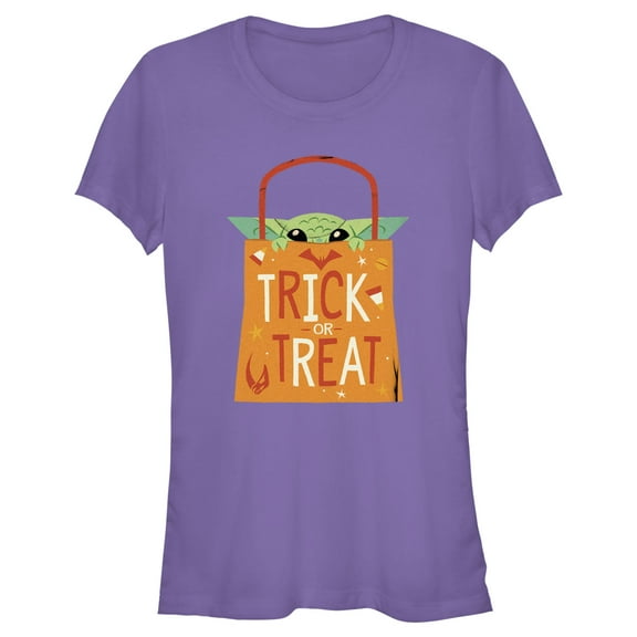Junior's Star Wars: The Mandalorian Halloween Grogu Trick or Treat Bag Graphic Tee Purple 2X Large