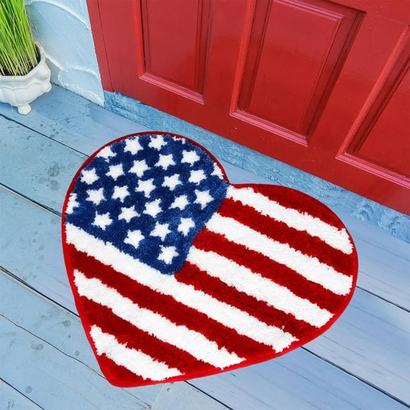 Patriotic Welcome Vintage Flag Doormat 16x16in, Non-Slip Rubber Linen Floor Mat, Fade Resistant Waterproof Decor for 4th of July Indoor Outdoor Home Kitchen Entrance Front Door Bathroom Laundry
