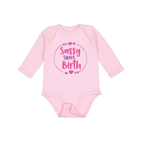 Inktastic Sassy Since Birth, Arrows, Hearts - Pink Purple Girls Long Sleeve Baby Bodysuit