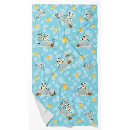 Brindle White English Bulldog in Bathtub Bath Towel Large 24 in x 42 in