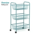 thumbnail image 3 of NEX Large 3-Tier Rolling Basket Stand, Trolley with Shelves & Wheels - Blue, 3 of 7