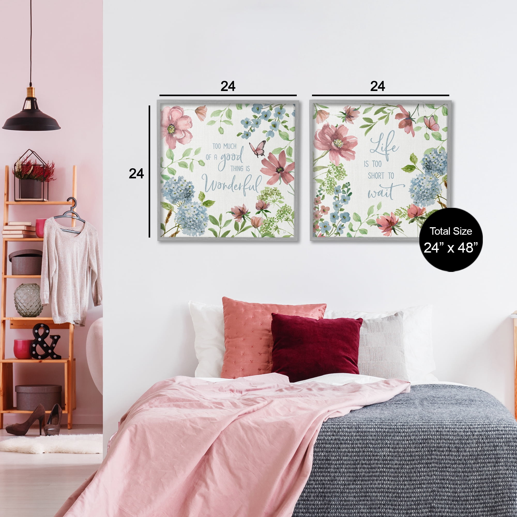 Stupell Industries Uplifting Floral Quotes 2 Piece Gray Framed Giclee Art Set, design by Nan