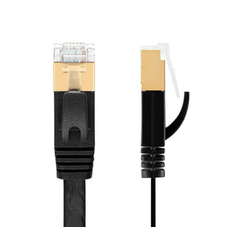 Rollover Cable Wiring Cat7 Shielded Ethernet Flat Patch Network Cable 33 ft - 10Gbps 600Mhz High Performance with Snagless RJ45 Connectors Gold Plated Plug S/STP Wires Networking Cable Wiring Black ()