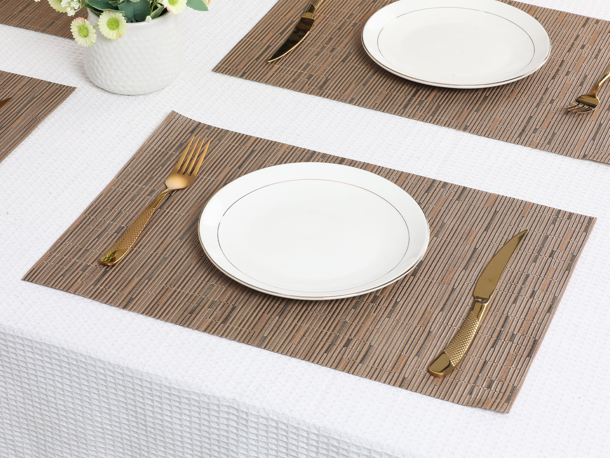 Unique Bargains 6pcs Placemats for Kitchen Dining Table Washable Wipeable Mat Light Brown