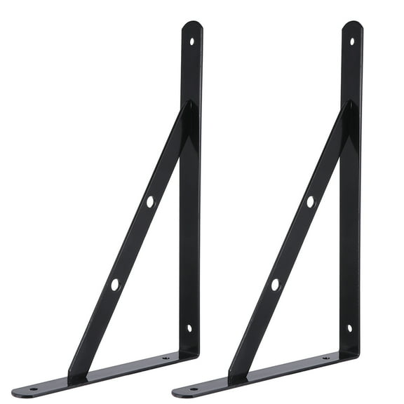ifundom 2pcs Triangular Metal Bracket Sturdy Wall Mounted Support Durable Bearing Shelf Bracket for Home Office Wall (Black)