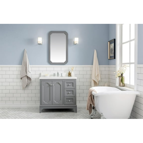 Water Creation Queen 36"W Wood Single Bathroom Vanity in Cashmere Gray and White