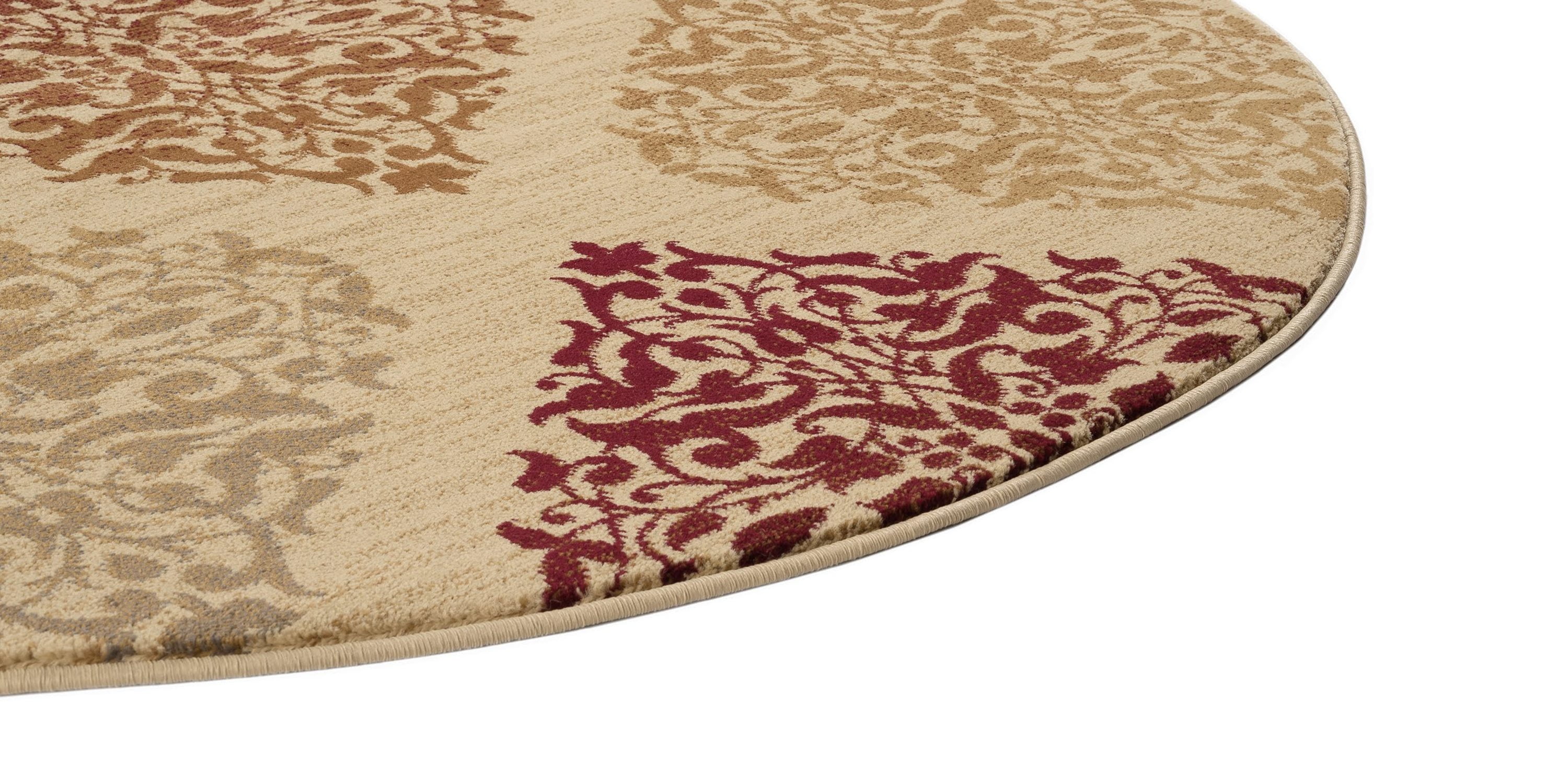 Impressions Transitional 5' Round Beige and Red Polypropylene Indoor Area Rug