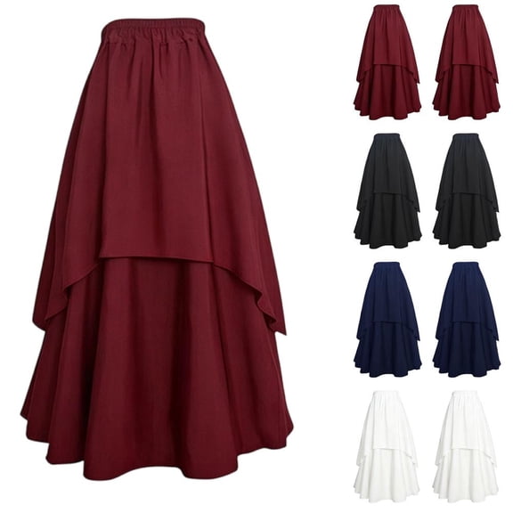 Bxsruta Womens Maxi Skirt Layered Flowy Casual Long Skirts for Women Bohemian High Low Skirt