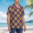 thumbnail image 3 of Sikiie Mardi Gras Plaid Print Men's Hawaiian Shirt, Summer Beach Button Pocket Short Sleeve T-Shirt,XX-Large, 3 of 7