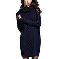 thumbnail image 2 of Fashnice Robe Chandail pour Femmes, Mini Robe à Enfiler, Col Roulé, Chaude, Bleu Foncé TG, 2 of 4