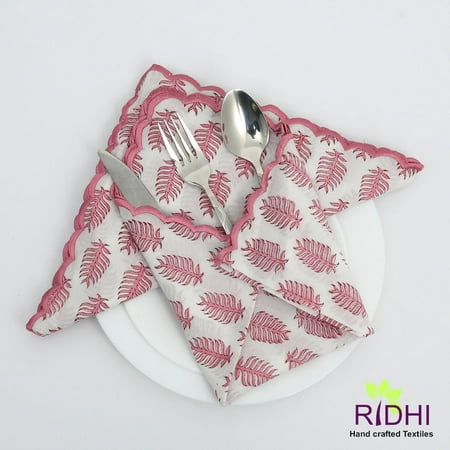 

Taffy Pink and White Leaf Printed Hand Block Printed Soft Cotton Cloth Napkins Wedding Home Event Restaurant 9x9 -Cocktail 20x20 -Dinner