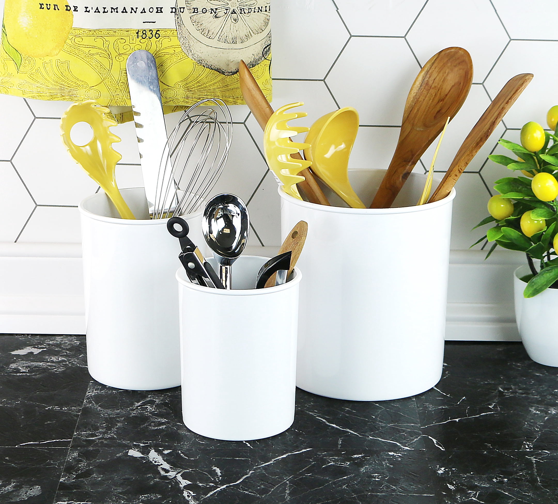 Durable Plastic Countertop Miniature Utensil Crock/Holder, White