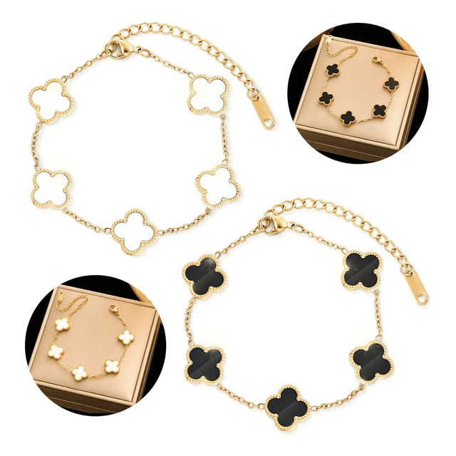 2 Pulsera Trébol Cuatro Acero Inoxidable Regalo Novia Mujer Xtellar negro