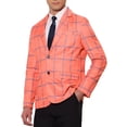 thumbnail image 4 of INSPIRE CHIC Plaid Blazers for Men's Contrasting Color Notch Lapel Two Button Sports Coat L Orange Red, 4 of 5