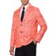 thumbnail image 4 of Blazers de cuadros INSPIRE CHIC para hombres con solapa de muesca de color contrastante, abrigo deportivo de dos botones en naranja y rojo, 4 of 5
