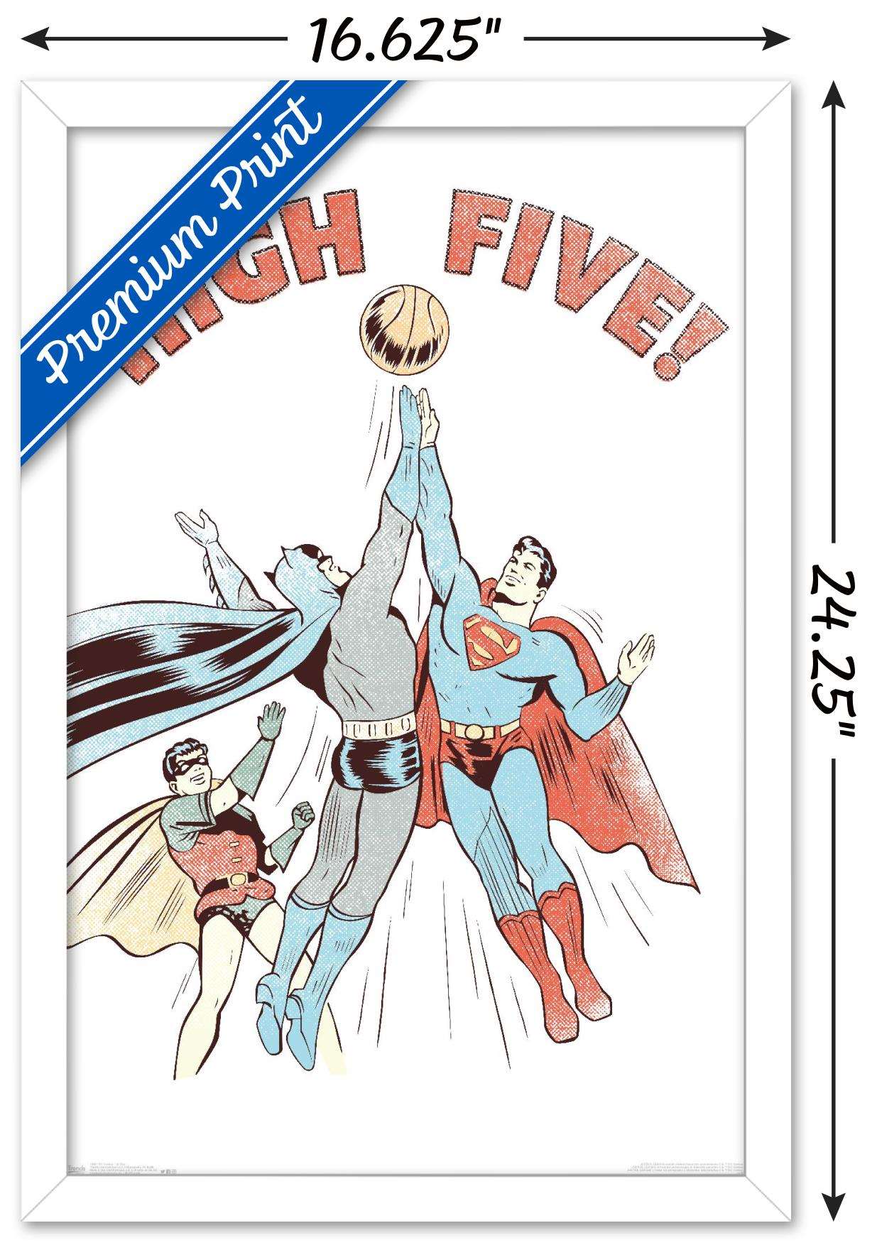 DC Comics - Batman - Robin - Superman - High Five Wall Poster, 14.725" x 22.375", Framed