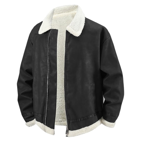 Gamivast Men Faux Leather Jackets Sherpa Lined Winter Warm Coat Vintage Moto Biker Outerwear Zip up Fleece Motorcycle Bomber Jacket Black XL