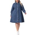 thumbnail image 2 of Agnes Orinda Women's Plus Size Denim Shirt Dress Long Sleeve Lapel Button Down Casual A-Line Midi Jean Dresses with Pockets 1X Gray Blue, 2 of 6