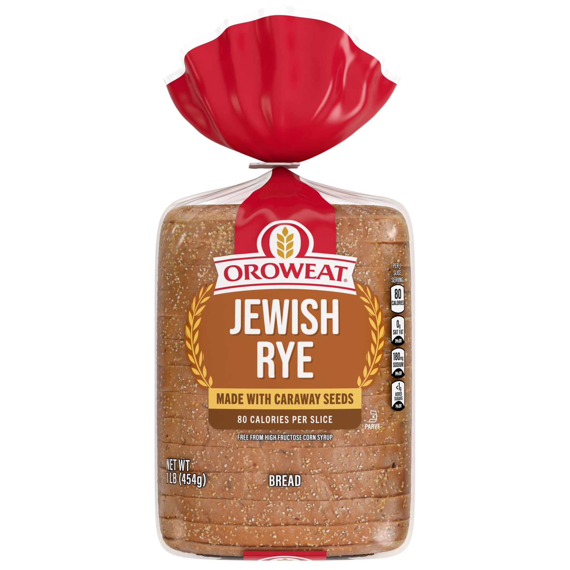 Oroweat Jewish Rye Bread, 16 oz, Plain Rye Bread, Bag