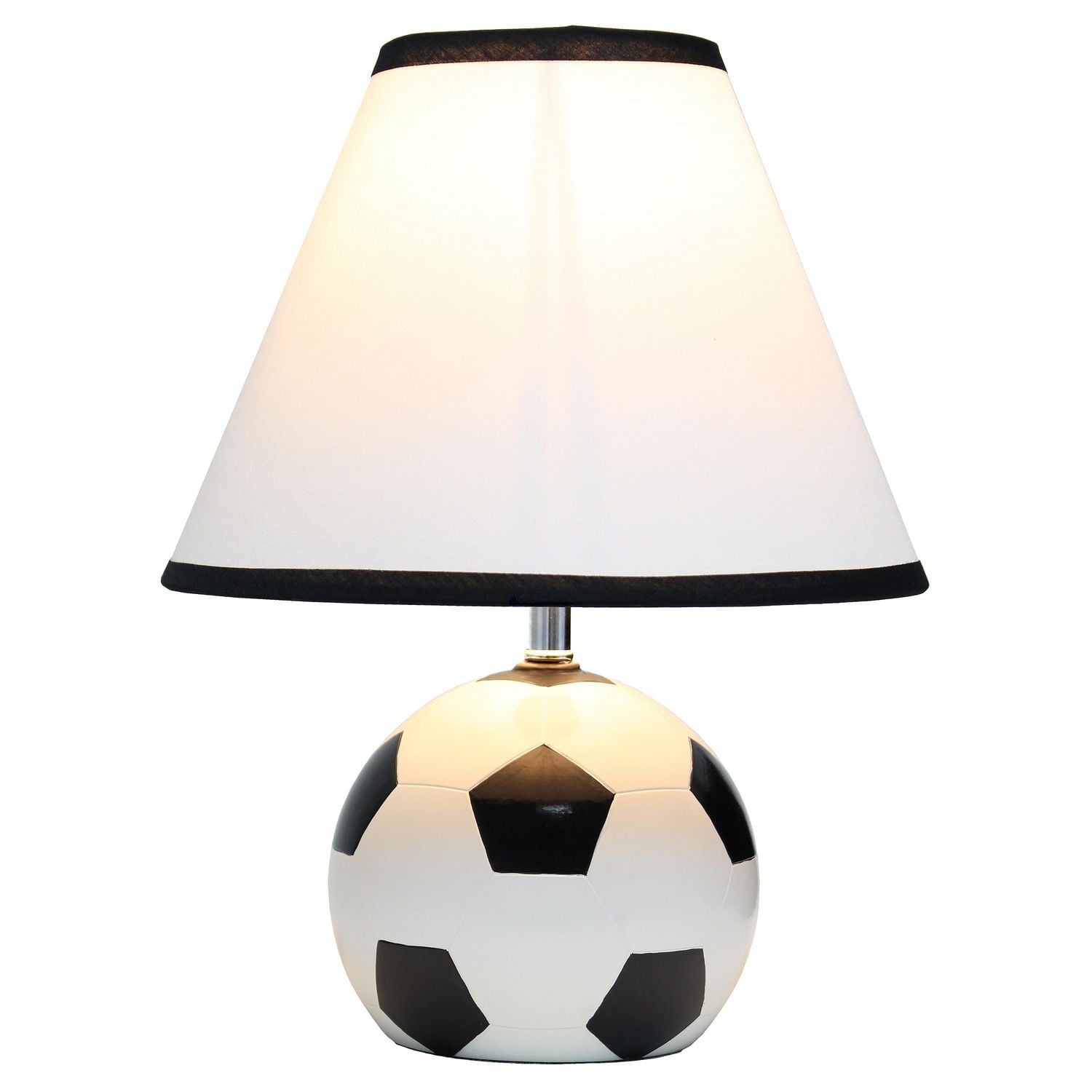 Simple Designs SportsLite 11.5" Tall Athletic Sports Soccer Ball Base Ceramic Table Desk Lamp with White Empire Fabric Shade with Black Trim
