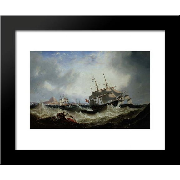 Shipping off Gibraltar in heavy seas 20x24 Framed Art Print by John Wilson Carmichael