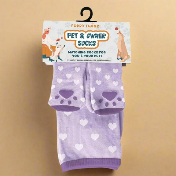 Purple Hearts Pet Owner Matching Socks – Cozy Non-Slip Gripper Set