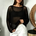 thumbnail image 2 of WULMLEO Crochet Tops for Women Summer Beach Swim Cover Ups Knit Beach Cover Up Short Sleeve Hollow Out Shirts Black S, 2 of 5