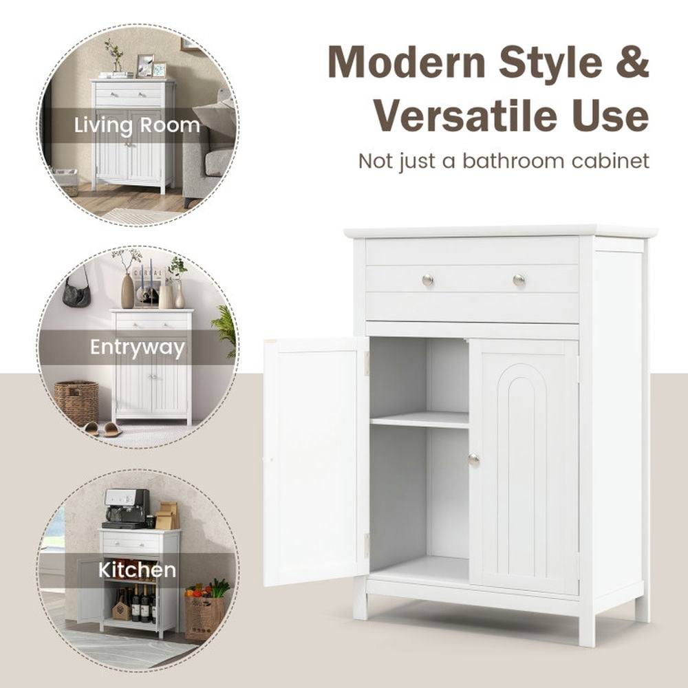 Finihen Bathroom Storage Cabinet, Bathroom Floor Cabinet, Free Standing Bathroom Storage Cabinet with Large Drawer, for Bathroom, Living Room, Bedroom, Kitchen, White Finihen Bathroom Storage Cabinet, Bathroom Floor Cabinet, Free Standing Bathroom Storage Cabinet with Large Drawer, for Bathroom, Living Room, Bedroom, Kitchen, White