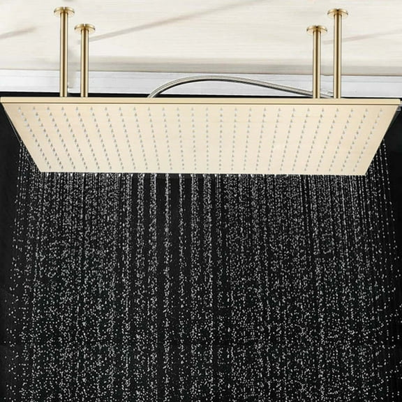 Brushed Gold Large Rain Shower Head 16"X32" Rainfall Top Sprayer Ceiling Mount
