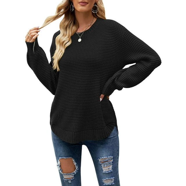 UKAP Femmes Pull-Over Tops Hiver Chaud Pull Col Rond Pull Chic Tricot Pulls Noir XXL