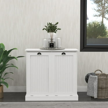 Newboti Furniture Two-Compartment Tilt-Out Laundry Sorter Cabinet-White 79174
