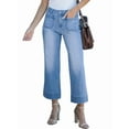 thumbnail image 3 of Women's High Waist Wide Leg Jeans Stretchy Baggy Denim Pants Trendy Cropped Trousers with Front Pockets Light Blue S, 3 of 8