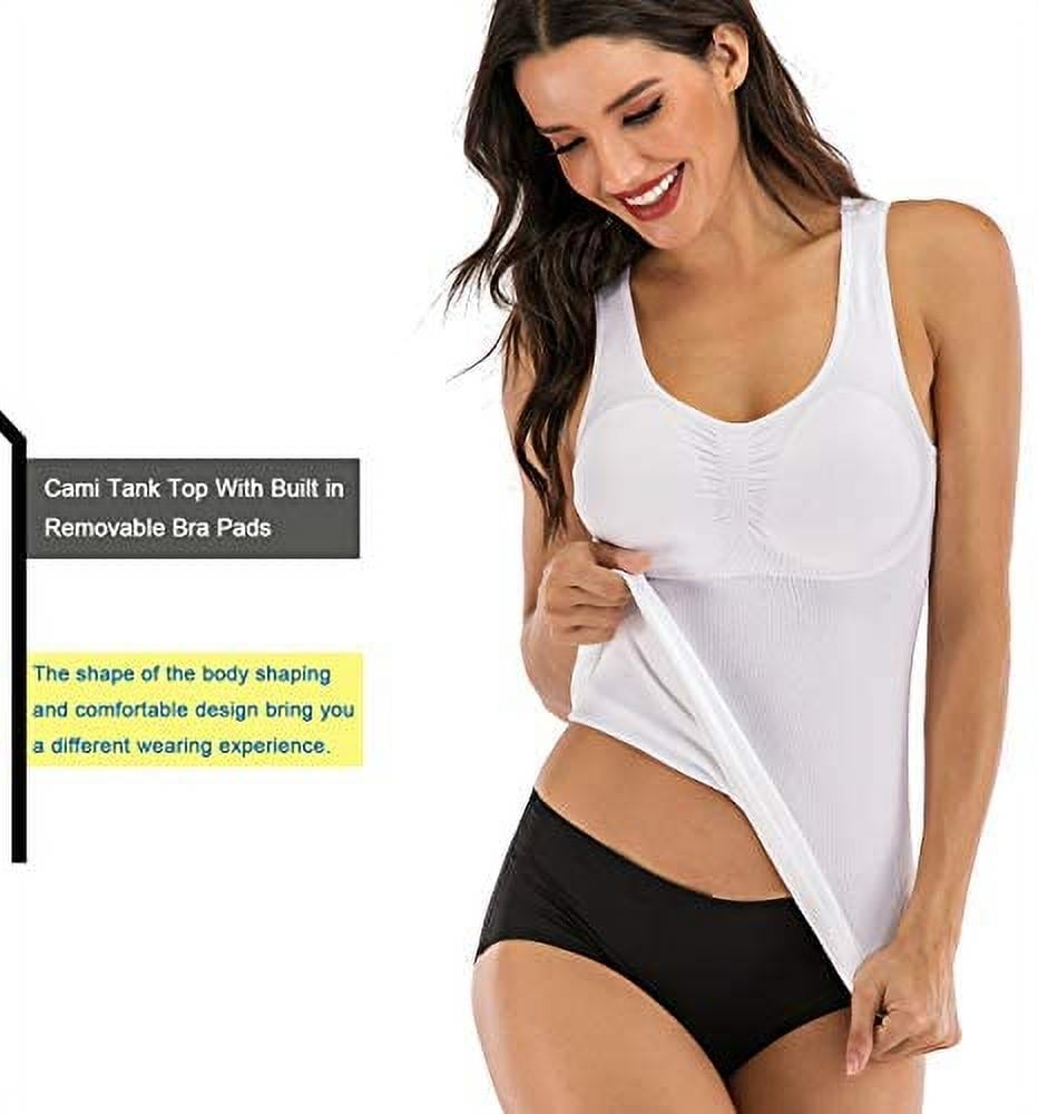 Women's Compression Camisole with Built in Removable Bra Pads Body Shaper  Tank Top 
