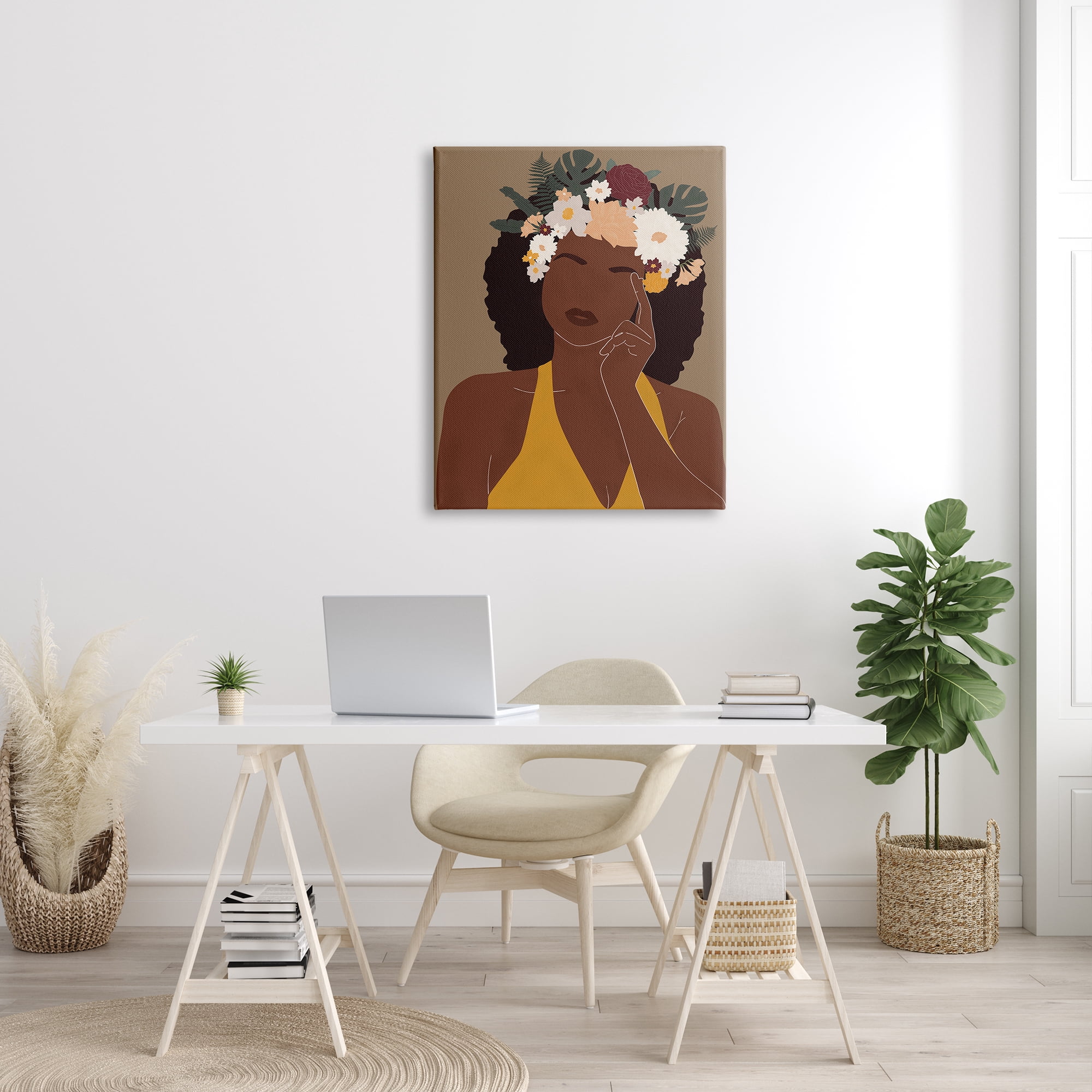 Stupell Industries Female Pondering Tropical Floral Crown Monstera Leaf, 30 x 40, Designed by JJ Design House LLC