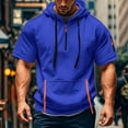 thumbnail image 2 of MIXUE Shirts For Men Summer Solid Color Hooded Drawstring Short Sleeve Pockets Sweatshirt Breathable Lightweight Pullover Tops Tshirts Outwear,Blue,XXXL, 2 of 4