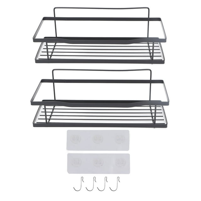 Organizador de pared para baño, estantes de ducha de acero al carbono adhesivos a prueba de óxido con ganchos para inodoro, cocina, color negro