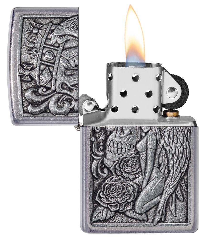 Zippo Skull and Angel Emblem Street Chrome Pocket Lighter - Walmart.com
