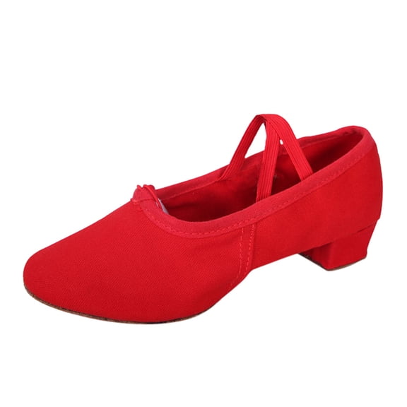 EliteGoogv Womens Dance Shoes Canvas Mid Heel Latin Ballroom Flats For Women Non Slip Rubber Sole Prom Party Practice Footwear US :5.5