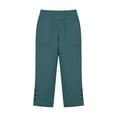 thumbnail image 5 of Cotton Linen Capri Pants for Women Petite Tailored Split Button Elastic Waist Capris Light Weight Summer Casual, 5 of 7