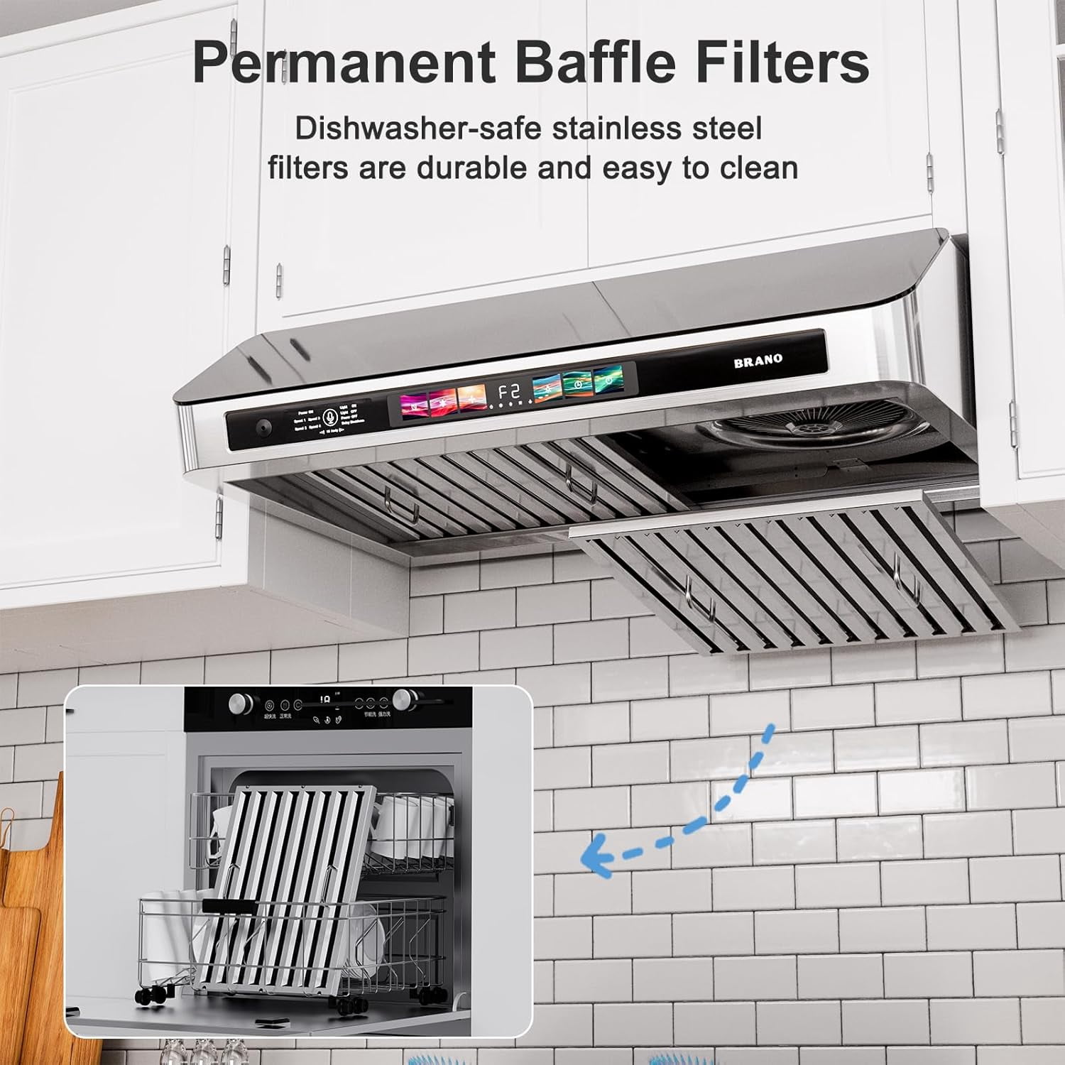 Under Cabinet Range Hood 30 Inch with Voice/Gesture/Touch Control, 900 CFM Kitchen Hood Vent with 4-Speed Exhaust Fan, Memory Mode, Adjustable Lights, Baffle Filters