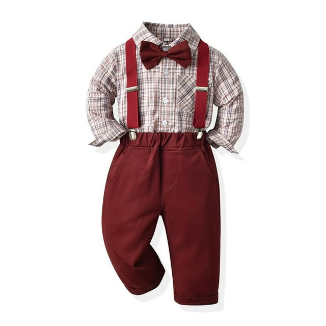 RXIRUCGD Ensemble Mode pour Enfants Chemise à Rayures Pantalon Ensemble 2 Pcs Manches Longues Col Rond Haut/chemise (Rouge, Taille : 70)