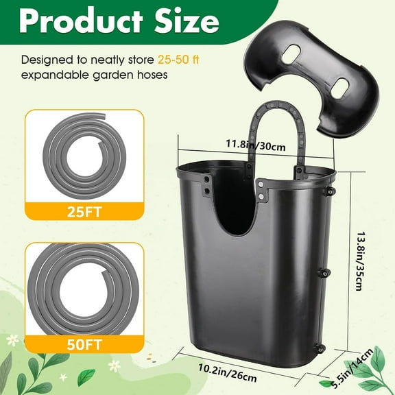 Garden Hose Holder Pot with Lid, Black Storage Box for Outdoor Hoses with Drainage